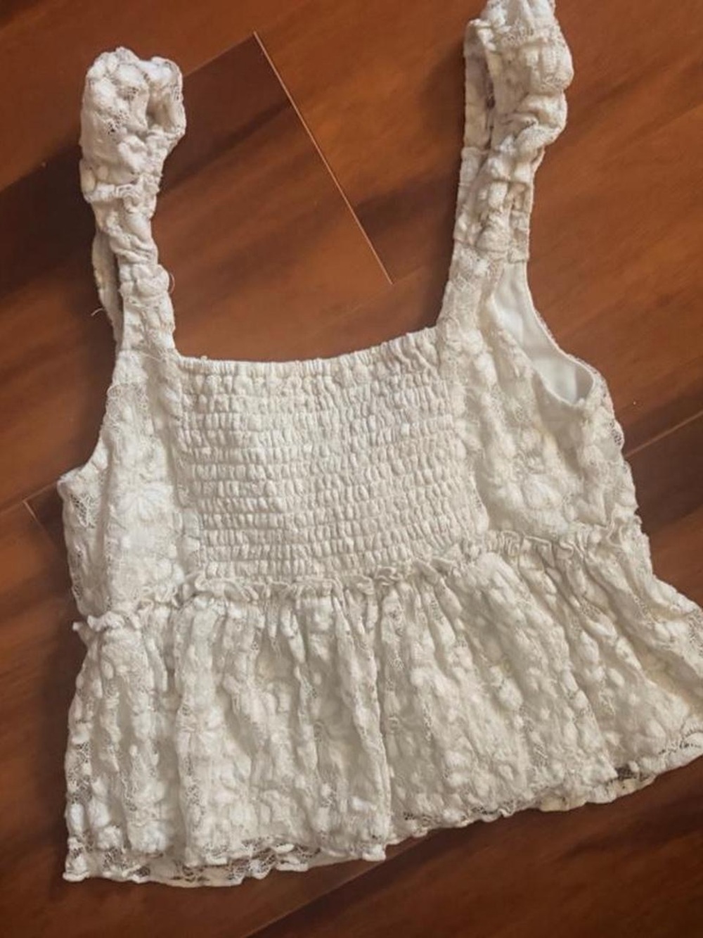 Cream Lace Tie-Front Tank Top Size Small - Picture 5 of 5